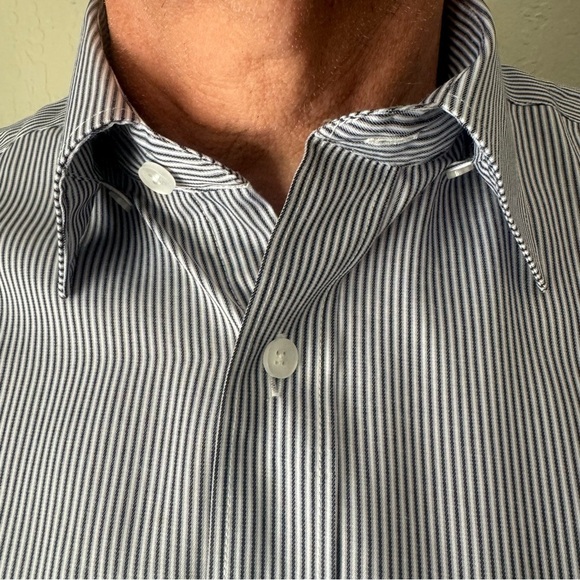 New PAUL SMITH London Short Sleeve Button Up Shirt Charcoal Grey White Stripes - Picture 4 of 16